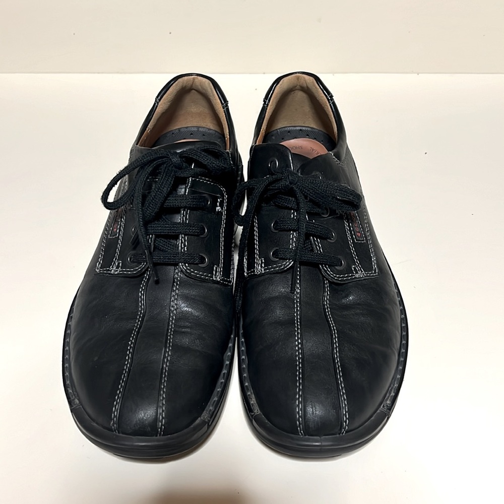 ECCO LIGHT Shock Point Oxford Black Leather Lace Up Comfort Sz 10/10.5 US 44 EU